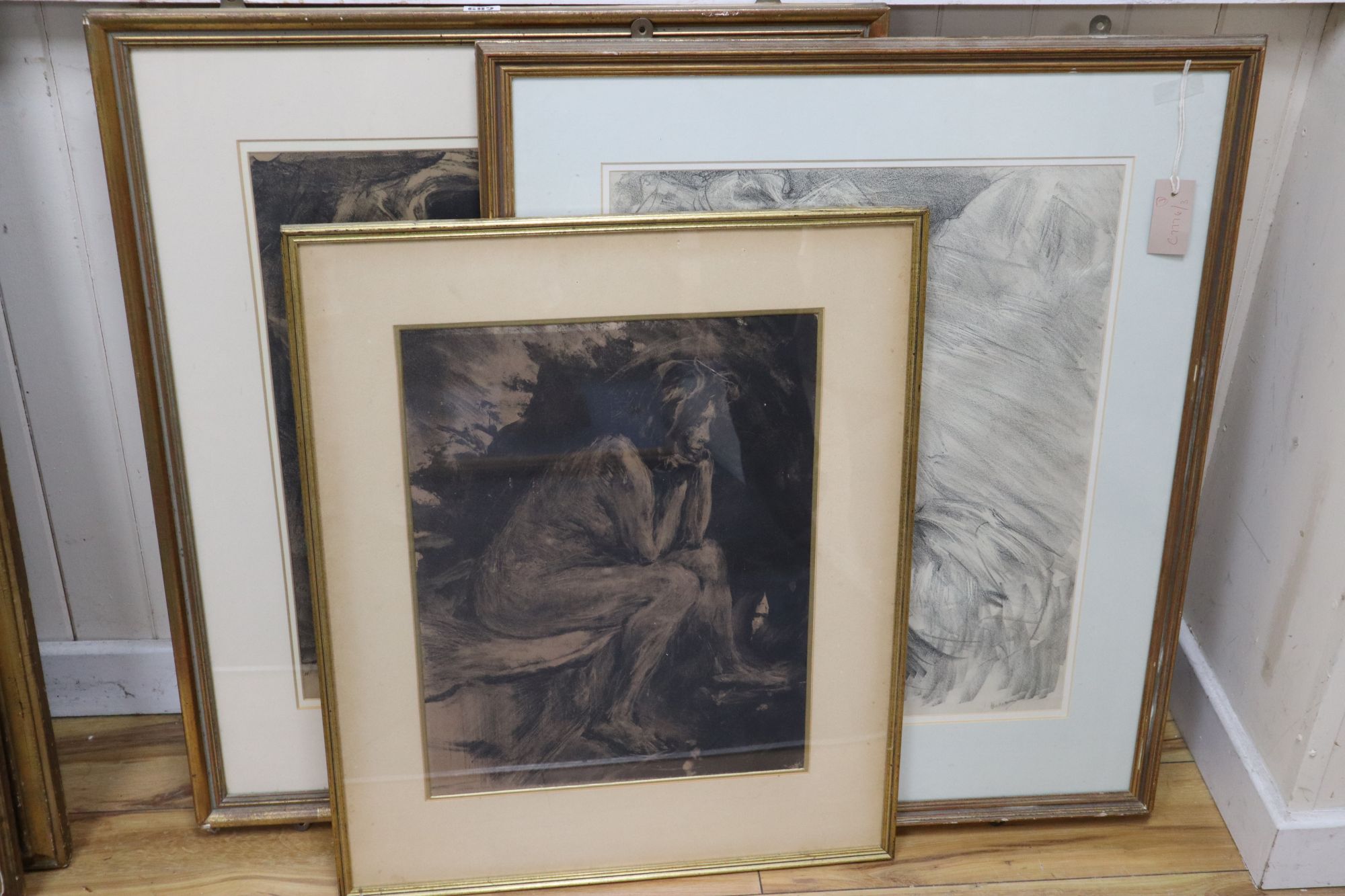 Albert De Belleroche (1864-1944), three lithographs, La Mantille, signed in pencil, 57 x 44cm, Reverie, 57 x 47cm and New, 48 x 38cm